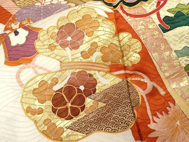 平和屋着物●豪華振袖 駒刺繍 絞り 束ね熨斗飛鶴吉祥文 金彩 高島屋扱い 正絹 逸品 AABK1821cs
