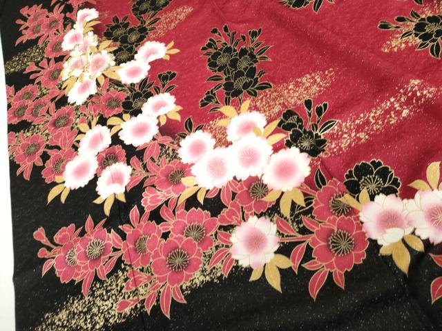 平和屋着物●豪華振袖 刺繍 桜 暈し染め 黒地 金糸 金彩 銀通し地 鈴乃屋扱い 正絹 逸品 AABK1822cs