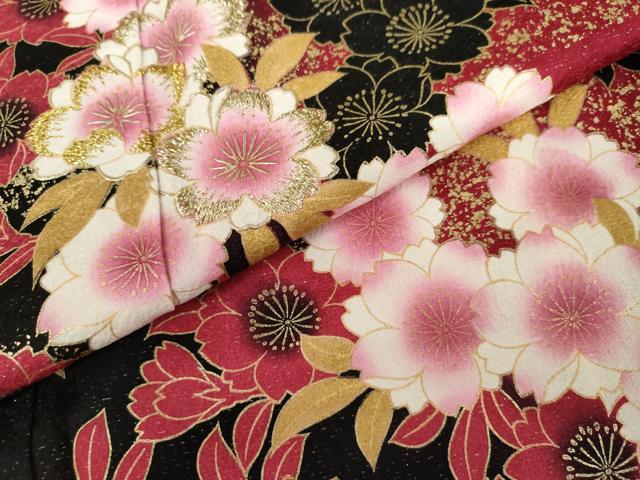 平和屋着物●豪華振袖 刺繍 桜 暈し染め 黒地 金糸 金彩 銀通し地 鈴乃屋扱い 正絹 逸品 AABK1822cs