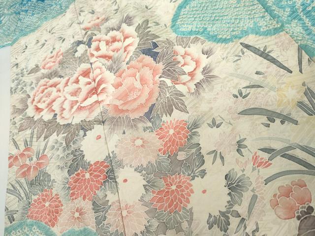 平和屋着物●豪華振袖 絞り 雲取り草花文 正絹 逸品 AABK1824cs