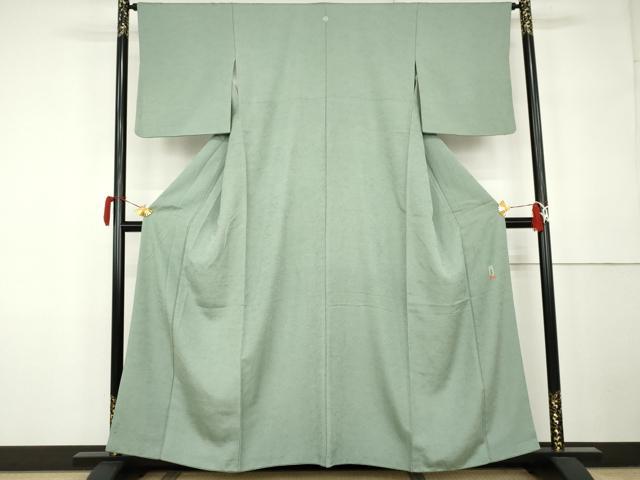 平和屋着物●上質な色無地 一休染 氷割れ地紋 山葵色 正絹 逸品 AABK1825cs