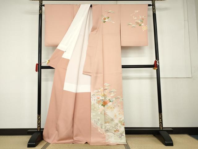 平和屋着物●訪問着 駒刺繍 御所車鴛鴦草花文 暈し染め 金糸 金彩 正絹 逸品 AABK1826cs