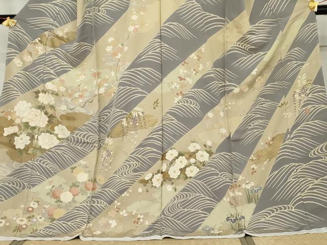 平和屋着物●訪問着 作家物 駒刺繍 立波草花文 金彩 仮絵羽 正絹 逸品 未使用 AABK1827cs