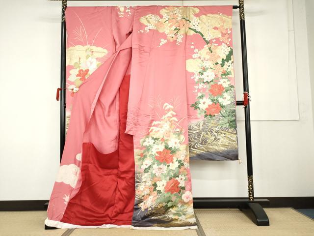 平和屋着物●豪華振袖 流水枝花文 暈し染め 金彩 仮絵羽 逸品 未使用 AABK1828cs