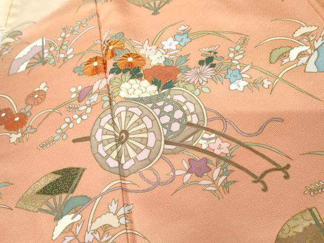 平和屋着物●訪問着 駒刺繍 扇面花車文 暈し染め 金彩 正絹 逸品 AABK1829cs