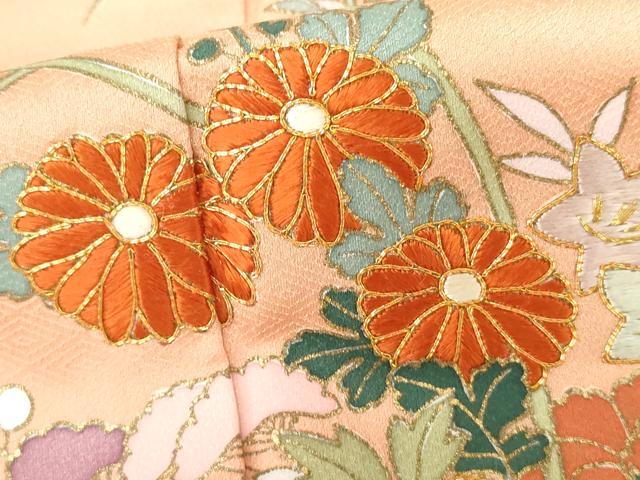 平和屋着物●訪問着 駒刺繍 扇面花車文 暈し染め 金彩 正絹 逸品 AABK1829cs