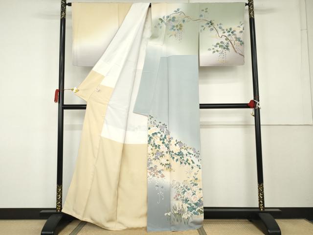平和屋着物●訪問着 友禅 枝花文 暈し染め 金彩 正絹 逸品 未使用 AABK1834cs