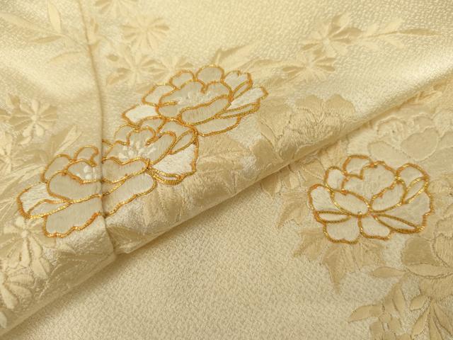 平和屋着物●訪問着 駒刺繍 総刺繍 草花文 正絹 逸品 AABK1835cs