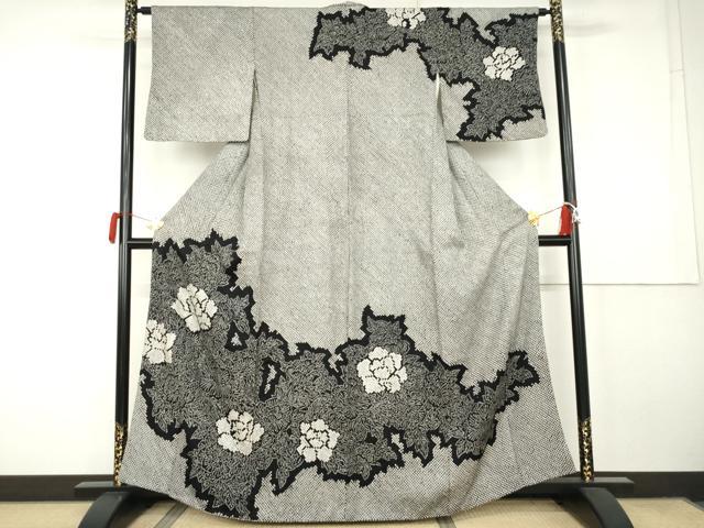 平和屋着物●訪問着 総絞り 草花文 黒地 正絹 逸品 AABK1836cs