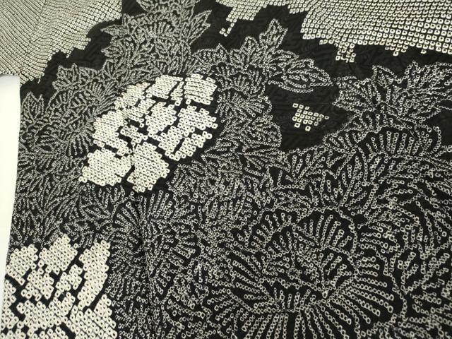 平和屋着物●訪問着 総絞り 草花文 黒地 正絹 逸品 AABK1836cs