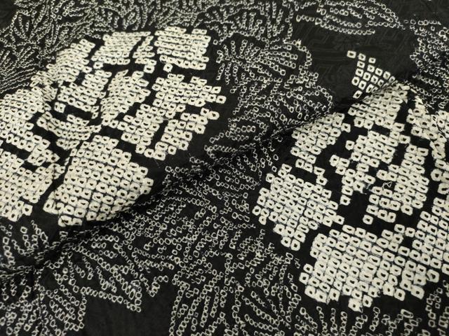 平和屋着物●訪問着 総絞り 草花文 黒地 正絹 逸品 AABK1836cs