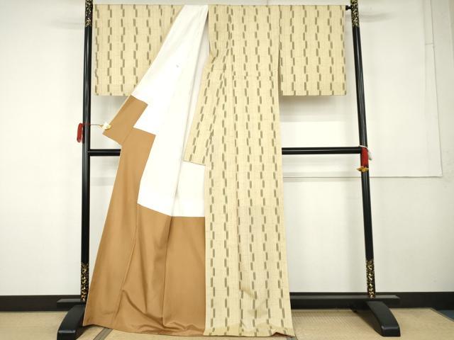 平和屋着物●ぜんまい紬 変わり縞 正絹 逸品 AABK1837cs