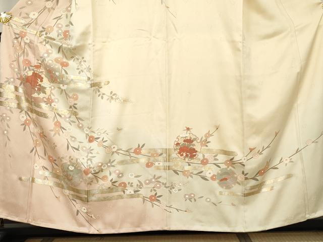 平和屋着物●訪問着 エ霞雪輪草花文 暈し染め 金銀彩 正絹 逸品 AABK1838cs