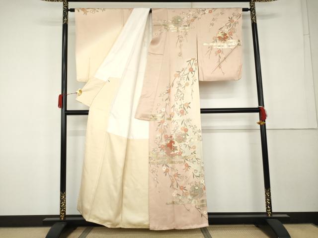 平和屋着物●訪問着 エ霞雪輪草花文 暈し染め 金銀彩 正絹 逸品 AABK1838cs