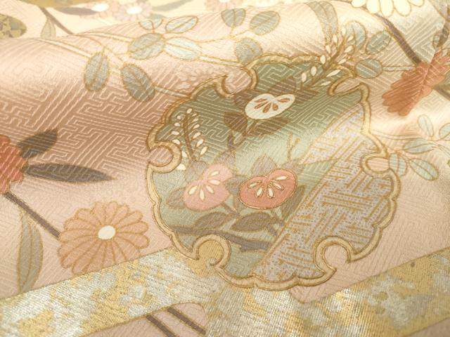 平和屋着物●訪問着 エ霞雪輪草花文 暈し染め 金銀彩 正絹 逸品 AABK1838cs