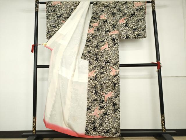 平和屋着物●上質な小紋 型染め 飛鶴文 正絹 逸品 AABK1840cs