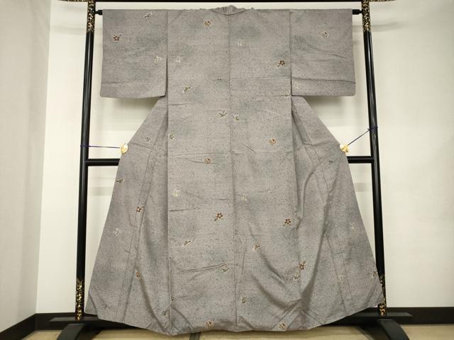 平和屋着物●上質な小紋 紬地 花蝶文 正絹 逸品 AABK1850ck