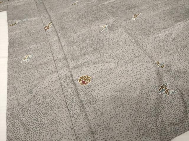 平和屋着物●上質な小紋 紬地 花蝶文 正絹 逸品 AABK1850ck