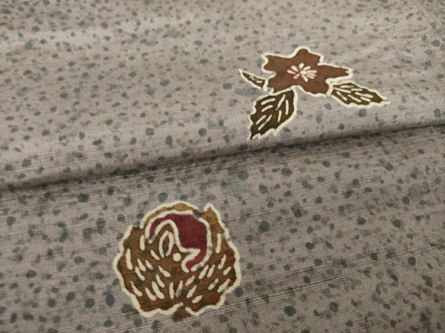 平和屋着物●上質な小紋 紬地 花蝶文 正絹 逸品 AABK1850ck