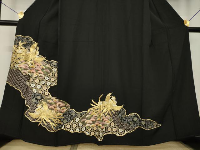 平和屋着物●豪華黒留袖 駒刺繍 道長鳳凰松文 正絹 逸品 AABK1866ck