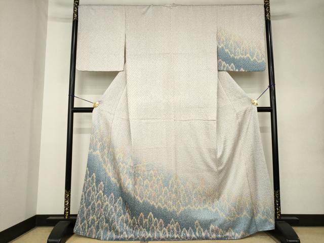 平和屋着物●名門 藤娘きぬたや・杢目絞り 訪問着 樹林文 正絹 逸品 AABK1868ck