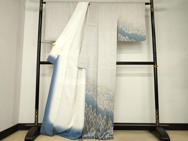 平和屋着物●名門 藤娘きぬたや・杢目絞り 訪問着 樹林文 正絹 逸品 AABK1868ck