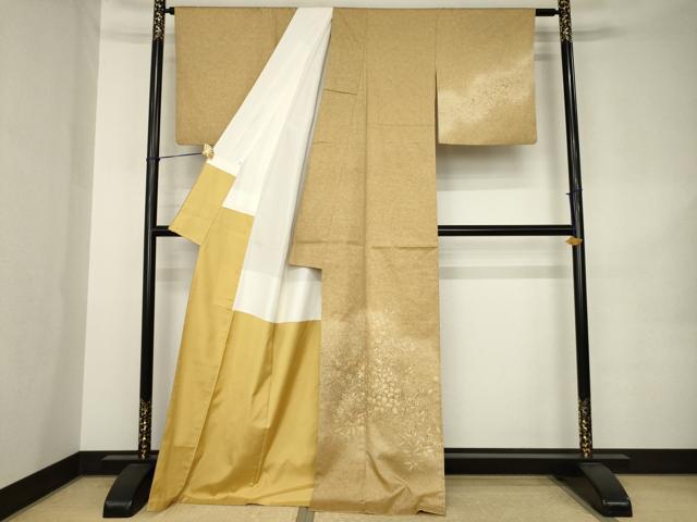 平和屋着物●訪問着 紬地 草花文 ロング丈 正絹 逸品 AABK1872ck