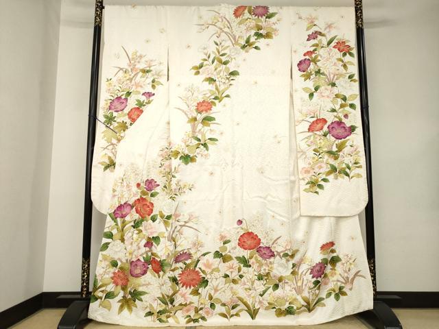 平和屋着物●豪華振袖 駒刺繍 草花文 金彩 正絹 逸品 AABK1878ck