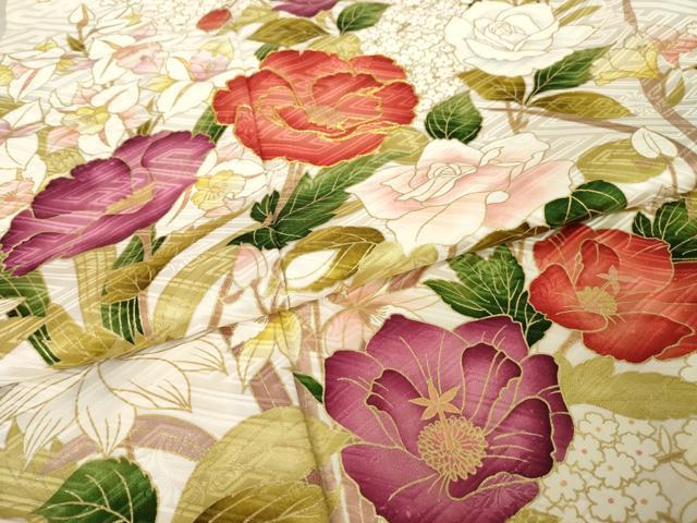 平和屋着物●豪華振袖 駒刺繍 草花文 金彩 正絹 逸品 AABK1878ck