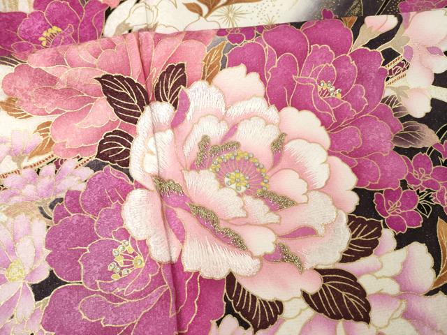平和屋着物●豪華振袖 刺繍 舞花文 ラインストーン 銀通し地 ロング丈 正絹 逸品 AABK1885ck
