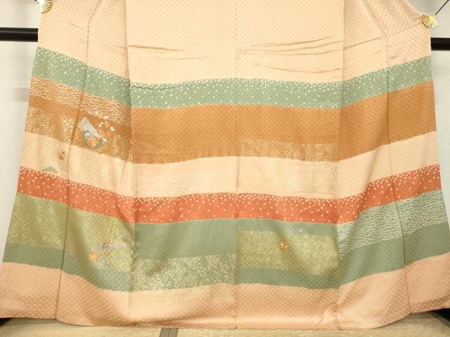 平和屋着物●訪問着 刺繍 扇面花丸文 金彩 正絹 逸品 AABK1889ck