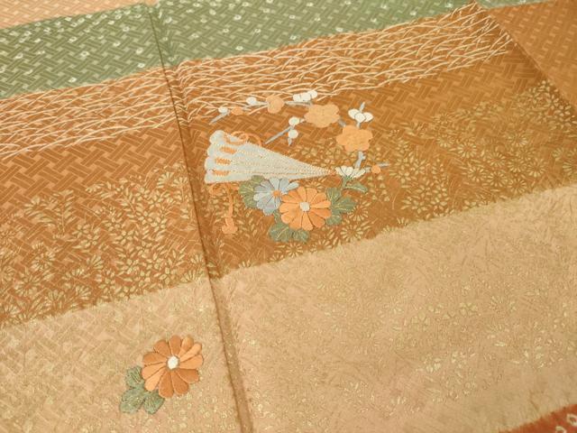 平和屋着物●訪問着 刺繍 扇面花丸文 金彩 正絹 逸品 AABK1889ck