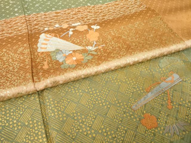 平和屋着物●訪問着 刺繍 扇面花丸文 金彩 正絹 逸品 AABK1889ck
