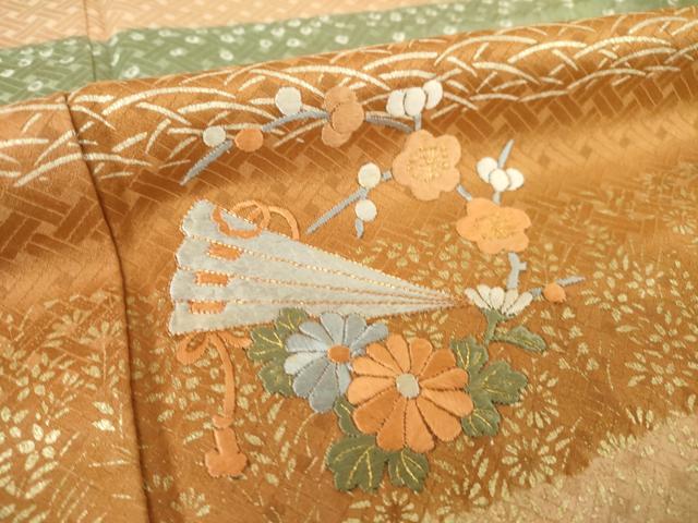 平和屋着物●訪問着 刺繍 扇面花丸文 金彩 正絹 逸品 AABK1889ck