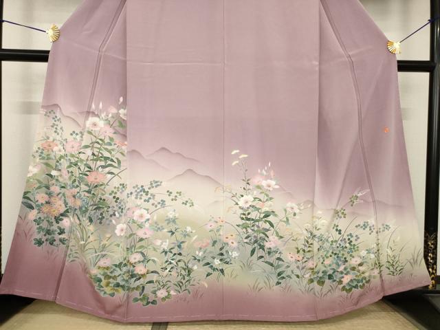 平和屋着物●訪問着 友禅 作家物 遠山草花文 暈し染め 正絹 逸品 AABK1892ck