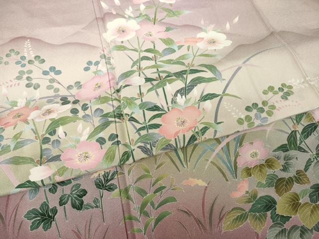 平和屋着物●訪問着 友禅 作家物 遠山草花文 暈し染め 正絹 逸品 AABK1892ck