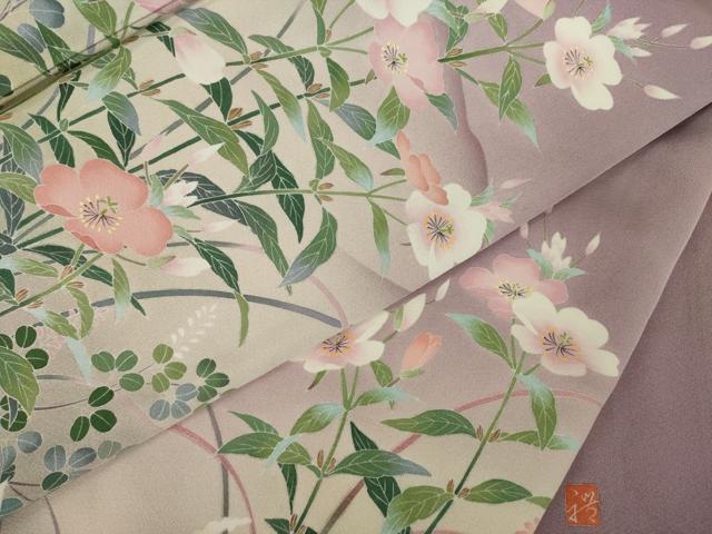 平和屋着物●訪問着 友禅 作家物 遠山草花文 暈し染め 正絹 逸品 AABK1892ck