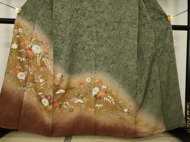 平和屋着物●訪問着 辻が花 舞花文 暈し染め 金彩 正絹 逸品 AABK1900ck
