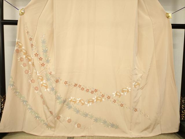 平和屋着物●訪問着 駒刺繍 花唐草文 正絹 逸品 AABK1904ck