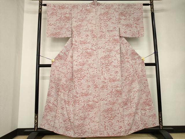 平和屋着物●稲垣稔次郎画 小紋 型染め 流水草花文 正絹 逸品 AABK1909ck