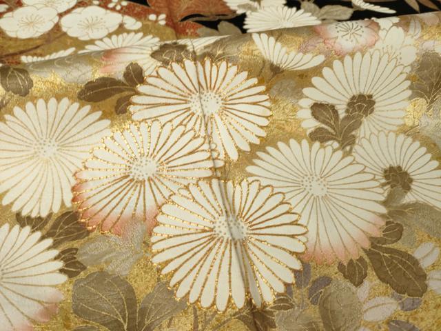 平和屋着物●豪華振袖 駒刺繍 蔓帯花文 黒地 金彩 正絹 逸品 AABK1918ck
