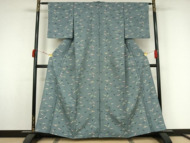 平和屋着物▽小紋 単衣 舞扇文 洗える着物 AABK1925jh