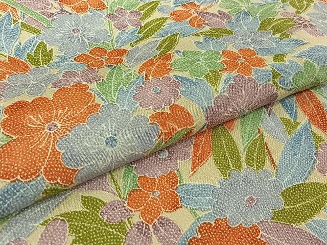 平和屋着物▽小紋 単衣 草花文 洗える着物 AABK1928jh