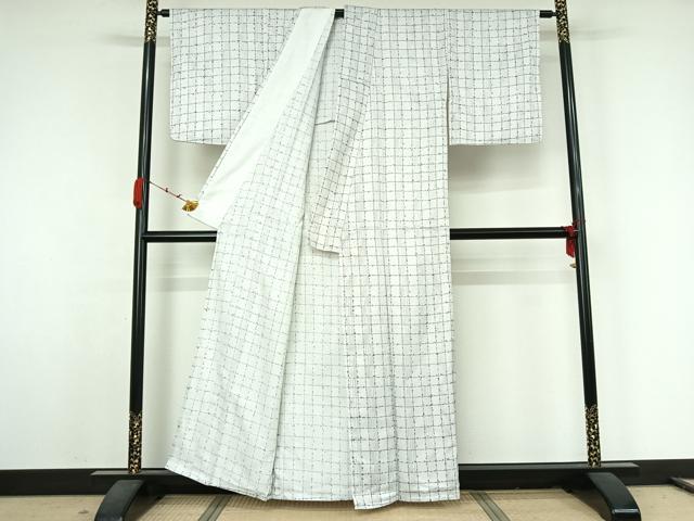 平和屋着物▽小紋 単衣 格子 洗える着物 AABK1930jh