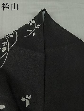 平和屋着物▽小紋 単衣 草花文 黒地 洗える着物 AABK1937jh