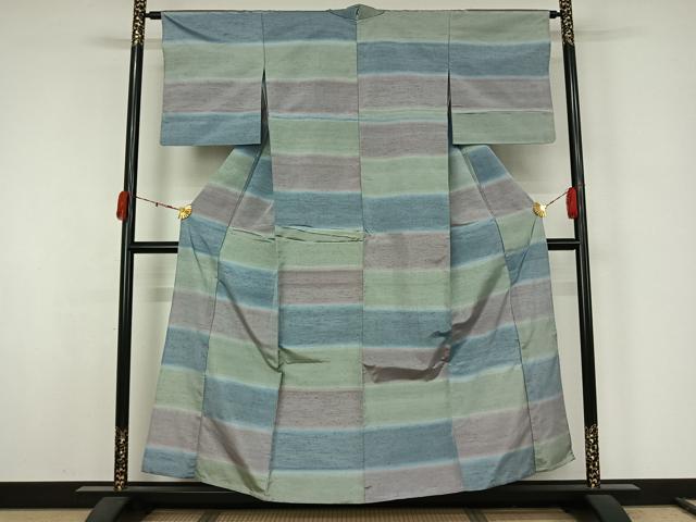 平和屋着物▽上質な紬 単衣 横段文 正絹 逸品 AABK1938jh