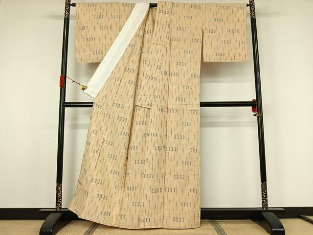 平和屋着物▽上質な紬 単衣 幾何学文様 正絹 逸品 AABK1940jh