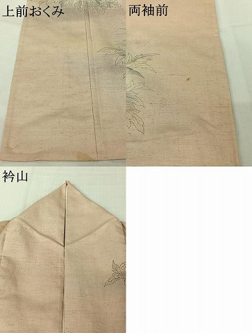 平和屋着物▽訪問着 単衣 紬地 作家物 手描き 草花文 正絹 逸品 AABK1942jh