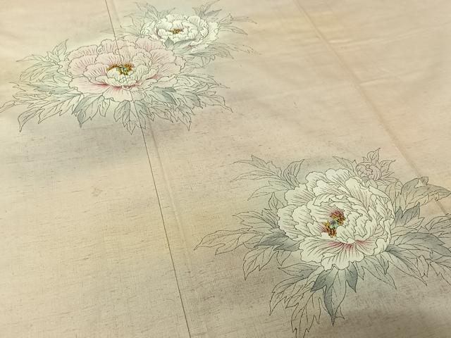 平和屋着物▽訪問着 単衣 紬地 作家物 手描き 草花文 正絹 逸品 AABK1942jh