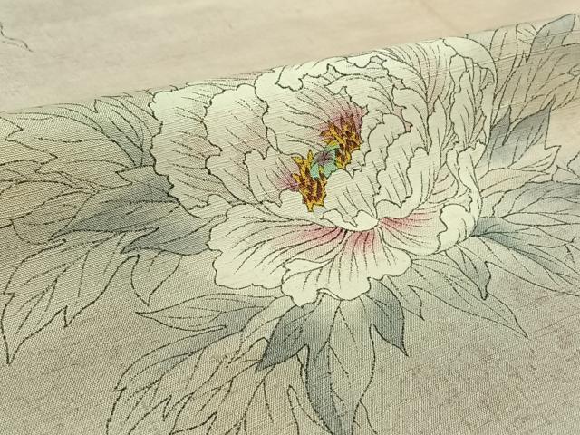 平和屋着物▽訪問着 単衣 紬地 作家物 手描き 草花文 正絹 逸品 AABK1942jh